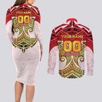 Personalized Dolphins Couples Matching Long Sleeve Bodycon Dress and Long Sleeve Button Shirt Polynesian Tribal Pattern Style