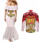 Personalized Dolphins Couples Matching Mermaid Dress and Long Sleeve Button Shirt Polynesian Tribal Pattern Style