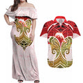 Personalized Dolphins Couples Matching Off Shoulder Maxi Dress and Hawaiian Shirt Polynesian Tribal Pattern Style