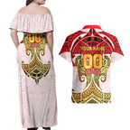 Personalized Dolphins Couples Matching Off Shoulder Maxi Dress and Hawaiian Shirt Polynesian Tribal Pattern Style