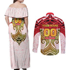 Personalized Dolphins Couples Matching Off Shoulder Maxi Dress and Long Sleeve Button Shirt Polynesian Tribal Pattern Style