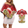 Personalized Dolphins Couples Matching Off Shoulder Short Dress and Hawaiian Shirt Polynesian Tribal Pattern Style