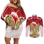 Personalized Dolphins Couples Matching Off Shoulder Short Dress and Long Sleeve Button Shirt Polynesian Tribal Pattern Style
