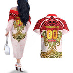 Personalized Dolphins Couples Matching Off The Shoulder Long Sleeve Dress and Hawaiian Shirt Polynesian Tribal Pattern Style
