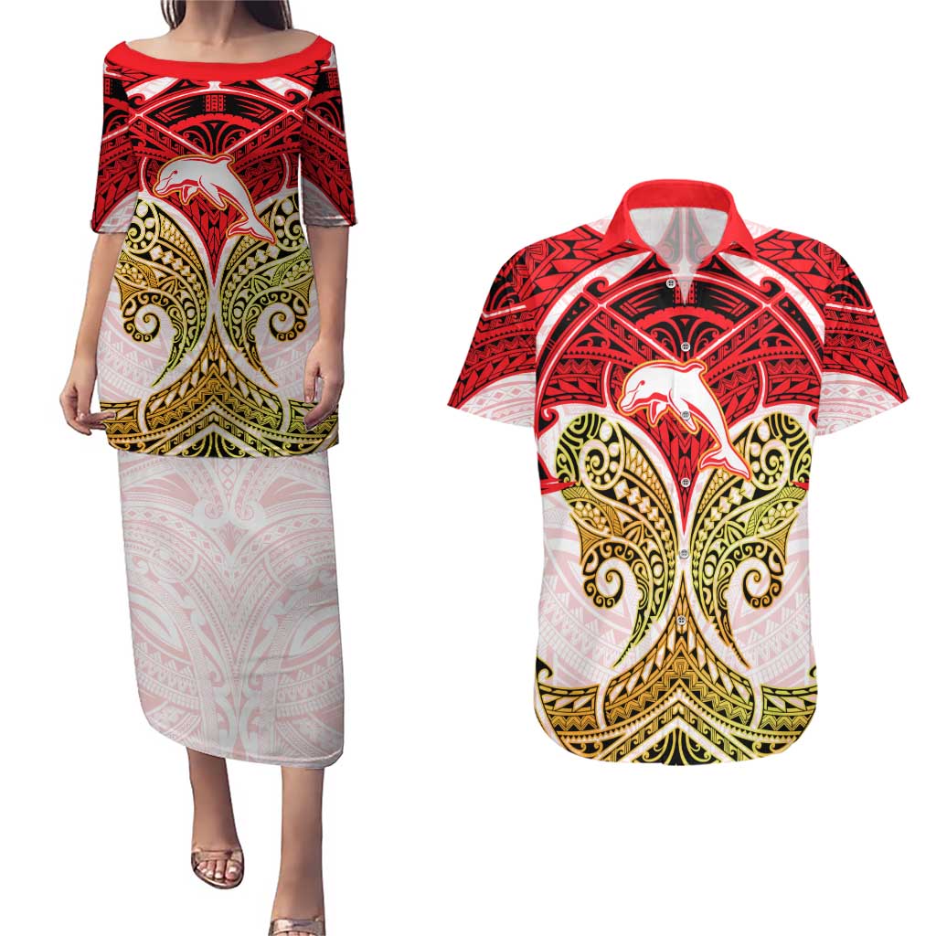 Personalized Dolphins Couples Matching Puletasi and Hawaiian Shirt Polynesian Tribal Pattern Style