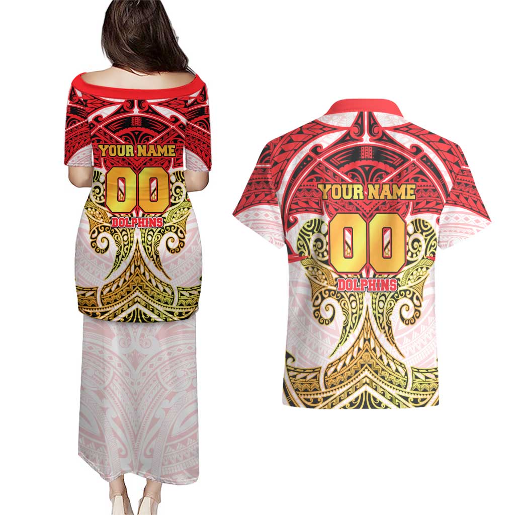 Personalized Dolphins Couples Matching Puletasi and Hawaiian Shirt Polynesian Tribal Pattern Style