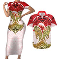Personalized Dolphins Couples Matching Short Sleeve Bodycon Dress and Hawaiian Shirt Polynesian Tribal Pattern Style