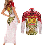 Personalized Dolphins Couples Matching Short Sleeve Bodycon Dress and Long Sleeve Button Shirt Polynesian Tribal Pattern Style