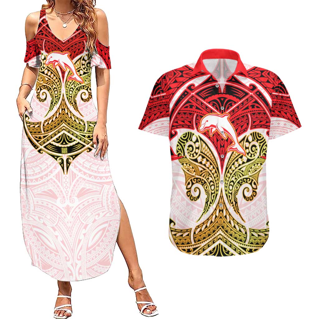 Personalized Dolphins Couples Matching Summer Maxi Dress and Hawaiian Shirt Polynesian Tribal Pattern Style