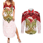 Personalized Dolphins Couples Matching Summer Maxi Dress and Long Sleeve Button Shirt Polynesian Tribal Pattern Style