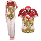 Personalized Dolphins Couples Matching Tank Maxi Dress and Hawaiian Shirt Polynesian Tribal Pattern Style