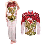 Personalized Dolphins Couples Matching Tank Maxi Dress and Long Sleeve Button Shirt Polynesian Tribal Pattern Style