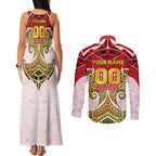 Personalized Dolphins Couples Matching Tank Maxi Dress and Long Sleeve Button Shirt Polynesian Tribal Pattern Style
