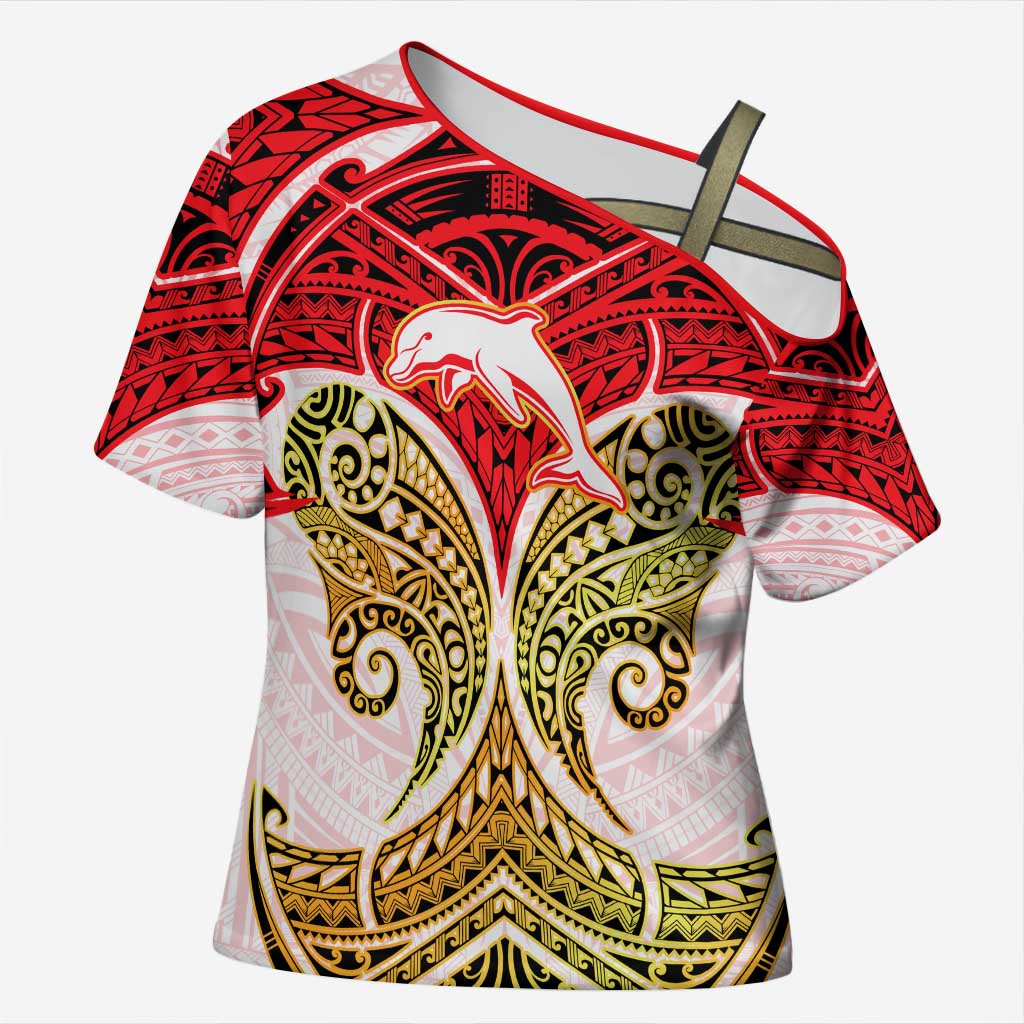 Personalized Dolphins Cross Shoulder Shirt Polynesian Tribal Pattern Style