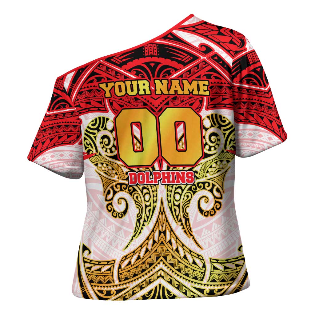 Personalized Dolphins Cross Shoulder Shirt Polynesian Tribal Pattern Style
