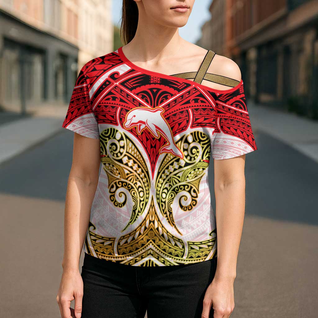 Personalized Dolphins Cross Shoulder Shirt Polynesian Tribal Pattern Style