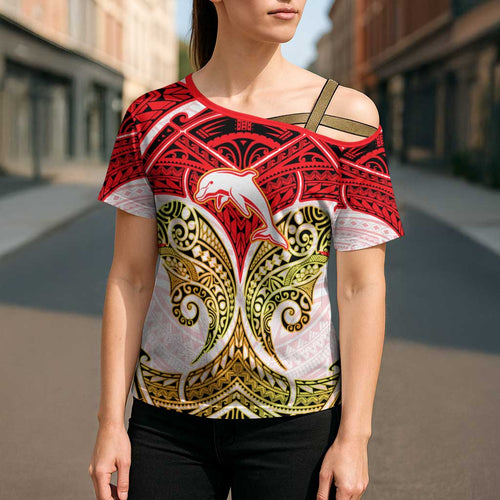 Personalized Dolphins Cross Shoulder Shirt Polynesian Tribal Pattern Style
