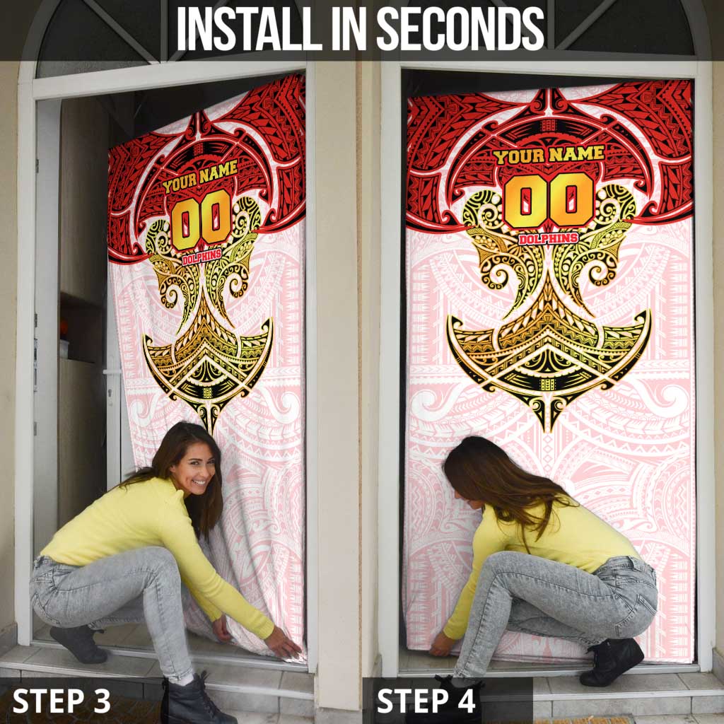 Personalized Dolphins Door Cover Polynesian Tribal Pattern Style