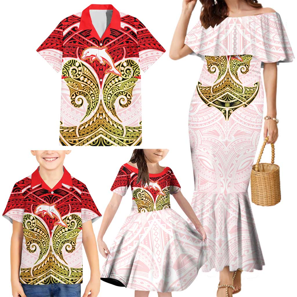 Personalized Dolphins Family Matching Mermaid Dress and Hawaiian Shirt Polynesian Tribal Pattern Style