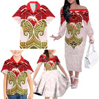 Personalized Dolphins Family Matching Off The Shoulder Long Sleeve Dress and Hawaiian Shirt Polynesian Tribal Pattern Style