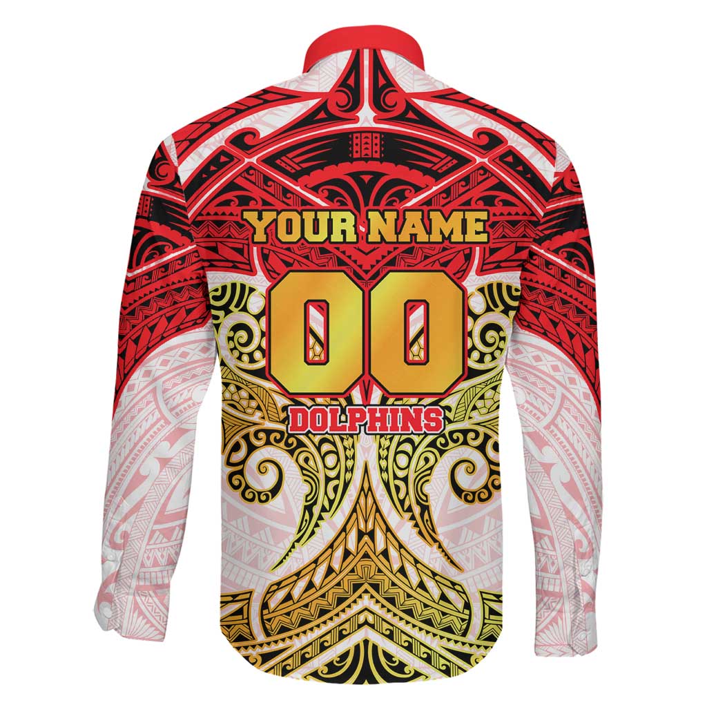 Personalized Dolphins Family Matching Off The Shoulder Long Sleeve Dress and Hawaiian Shirt Polynesian Tribal Pattern Style
