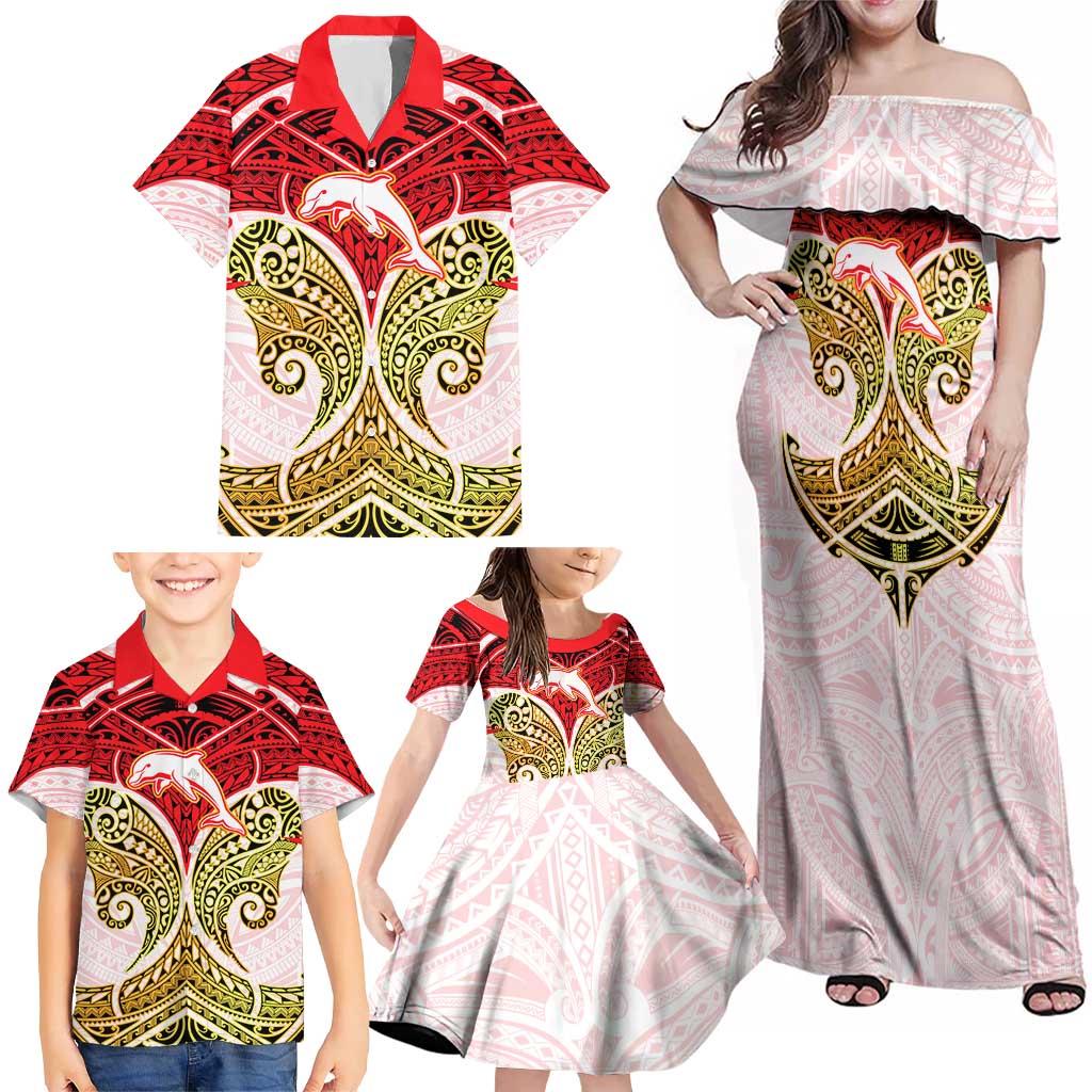Personalized Dolphins Family Matching Off Shoulder Maxi Dress and Hawaiian Shirt Polynesian Tribal Pattern Style