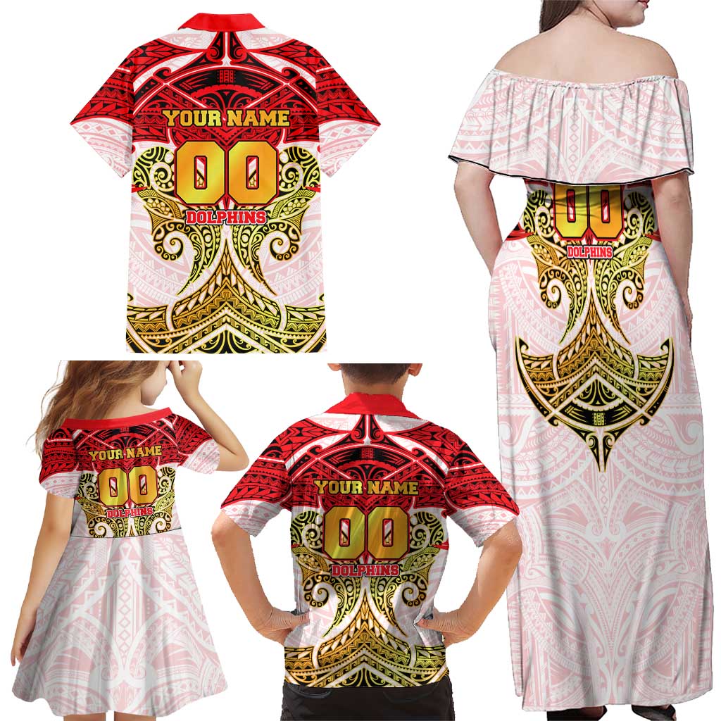 Personalized Dolphins Family Matching Off Shoulder Maxi Dress and Hawaiian Shirt Polynesian Tribal Pattern Style