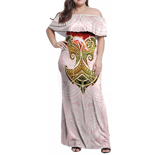 Personalized Dolphins Family Matching Off Shoulder Maxi Dress and Hawaiian Shirt Polynesian Tribal Pattern Style