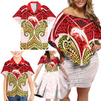 Personalized Dolphins Family Matching Off Shoulder Short Dress and Hawaiian Shirt Polynesian Tribal Pattern Style