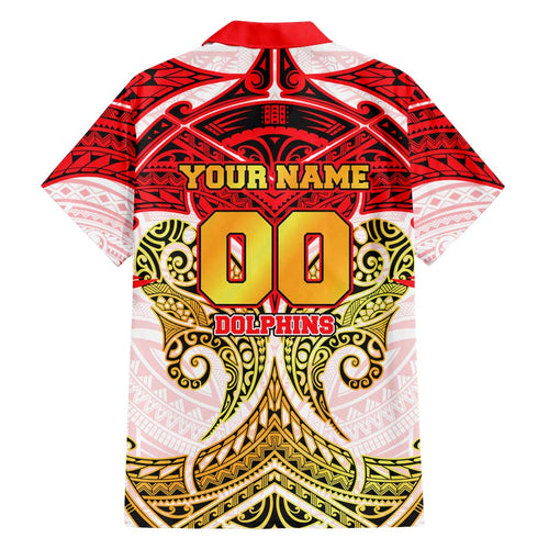 Personalized Dolphins Family Matching Off Shoulder Short Dress and Hawaiian Shirt Polynesian Tribal Pattern Style