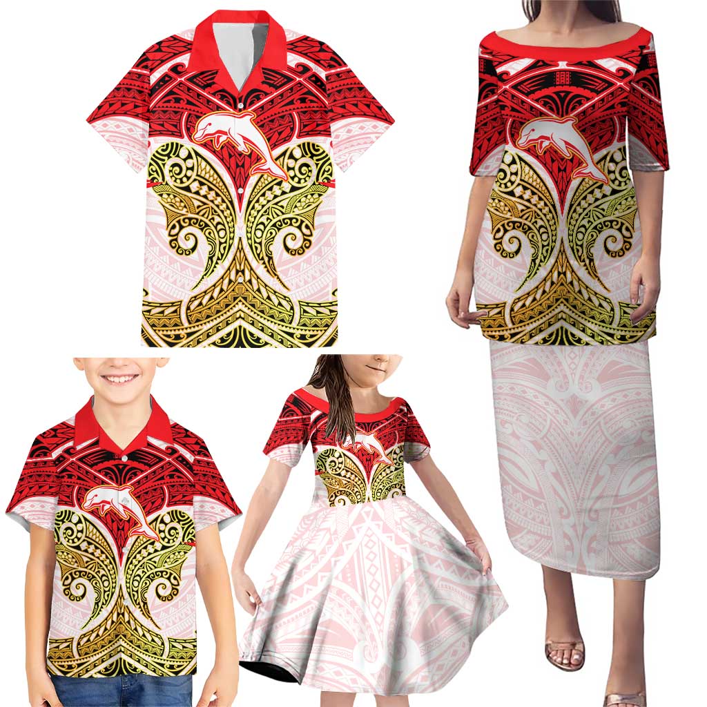 Personalized Dolphins Family Matching Puletasi and Hawaiian Shirt Polynesian Tribal Pattern Style