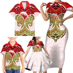 Personalized Dolphins Family Matching Short Sleeve Bodycon Dress and Hawaiian Shirt Polynesian Tribal Pattern Style