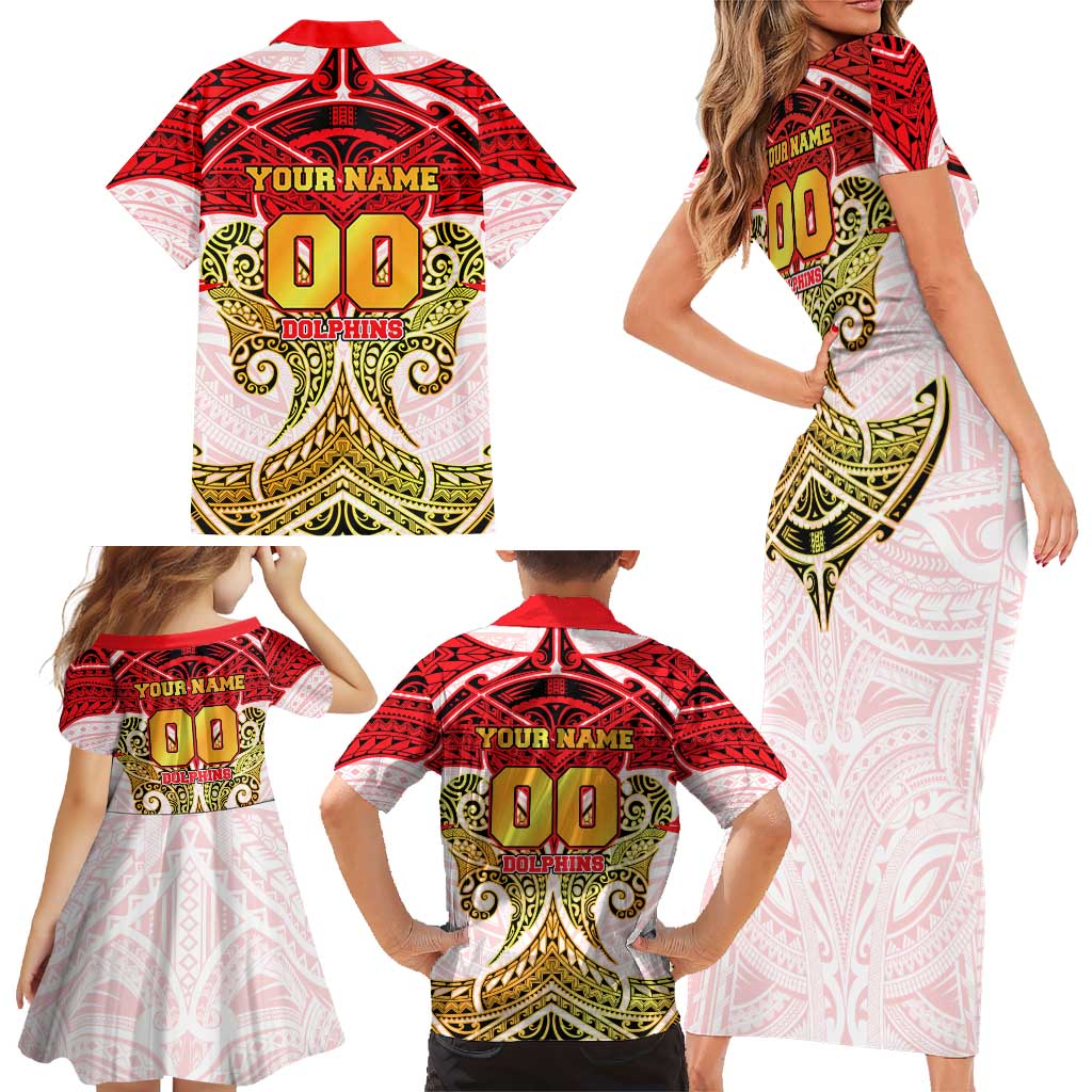 Personalized Dolphins Family Matching Short Sleeve Bodycon Dress and Hawaiian Shirt Polynesian Tribal Pattern Style