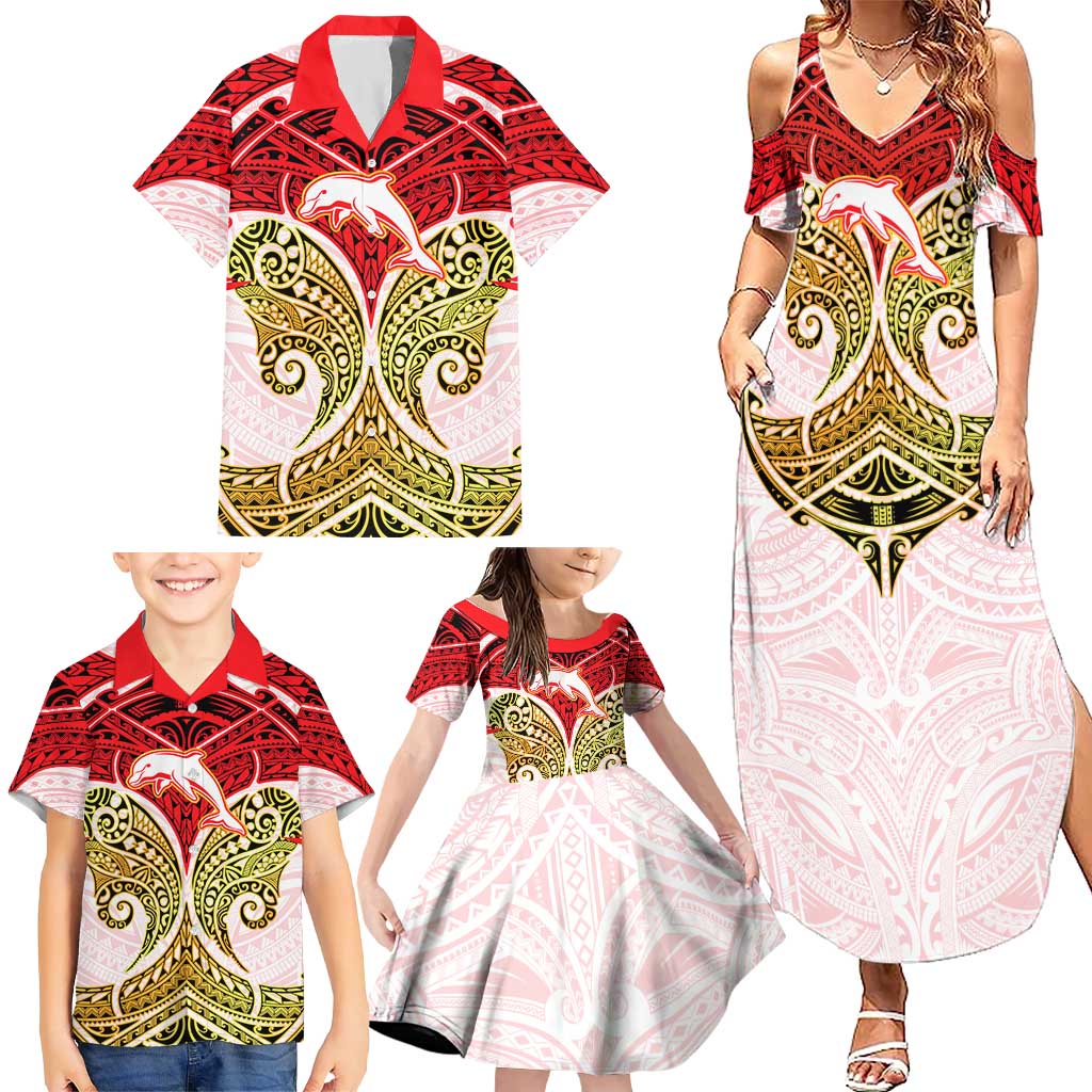Personalized Dolphins Family Matching Summer Maxi Dress and Hawaiian Shirt Polynesian Tribal Pattern Style