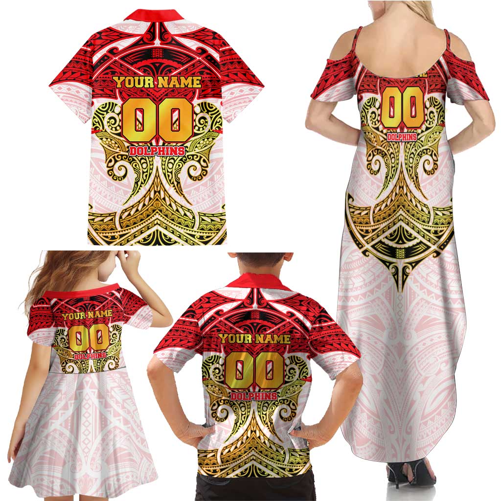Personalized Dolphins Family Matching Summer Maxi Dress and Hawaiian Shirt Polynesian Tribal Pattern Style