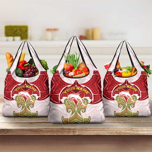 Personalized Dolphins Grocery Bag Polynesian Tribal Pattern Style