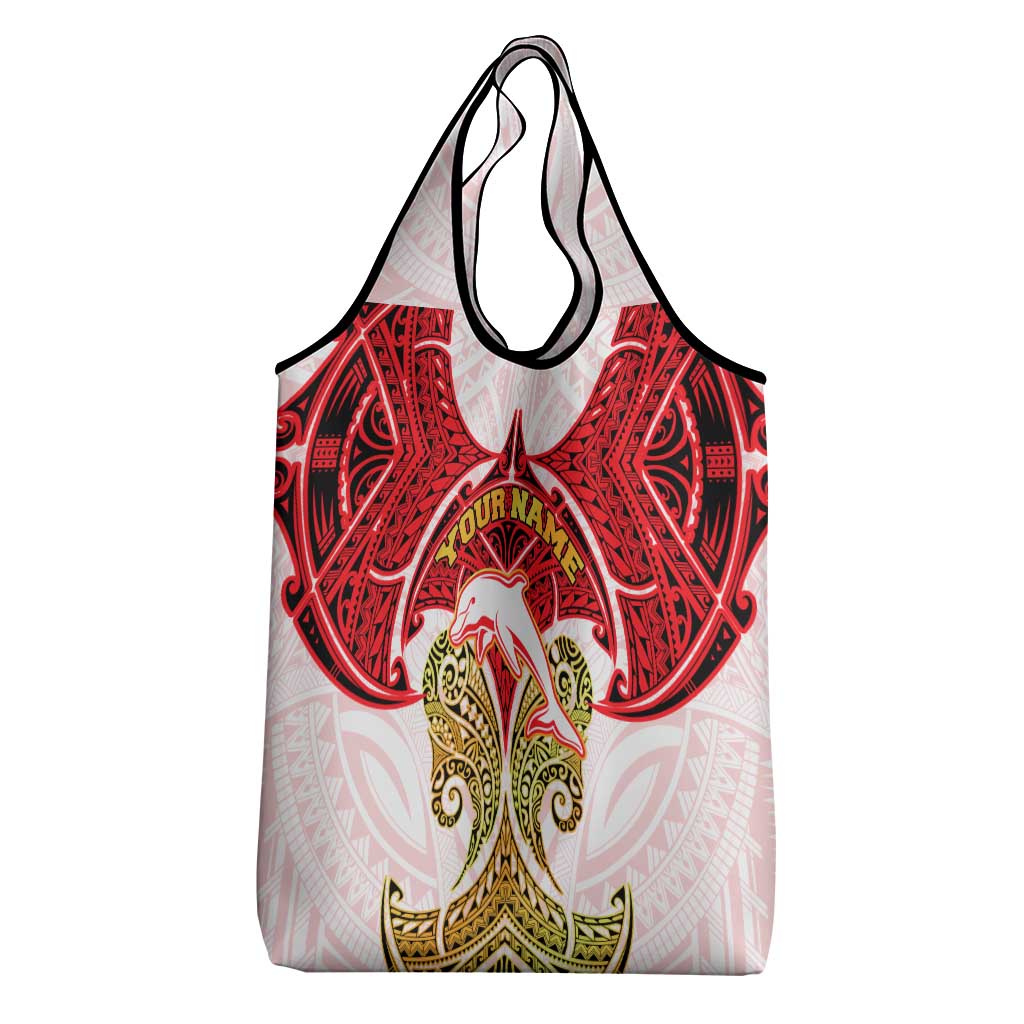 Personalized Dolphins Grocery Bag Polynesian Tribal Pattern Style