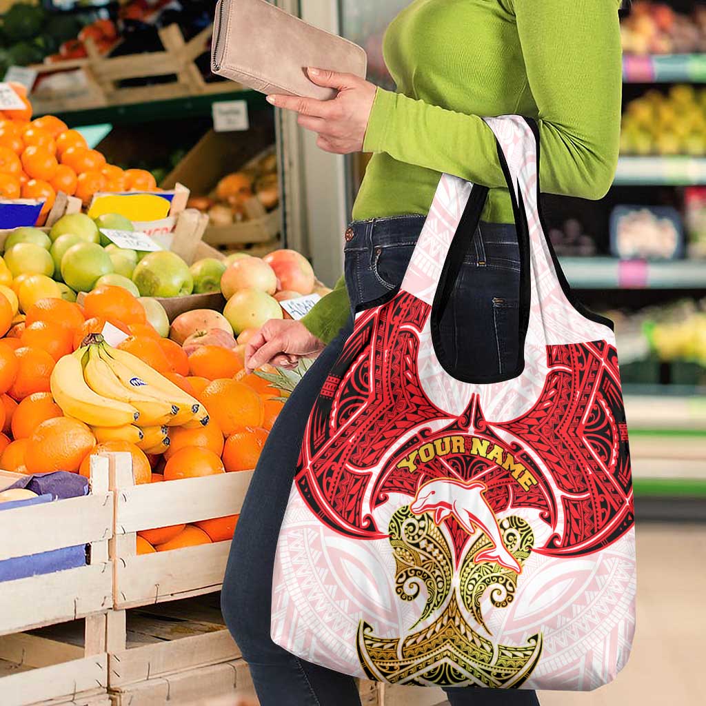 Personalized Dolphins Grocery Bag Polynesian Tribal Pattern Style