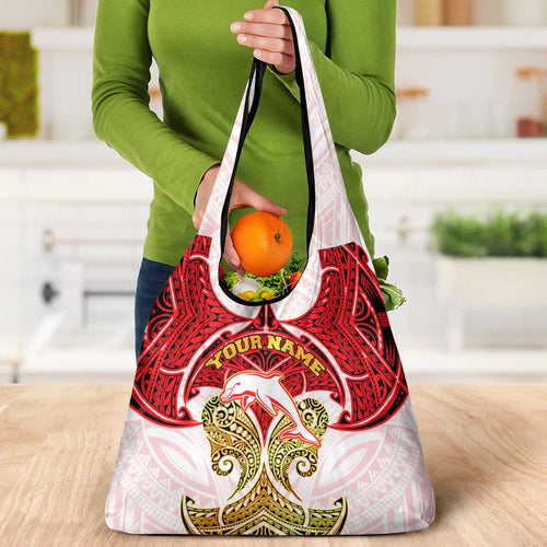 Personalized Dolphins Grocery Bag Polynesian Tribal Pattern Style