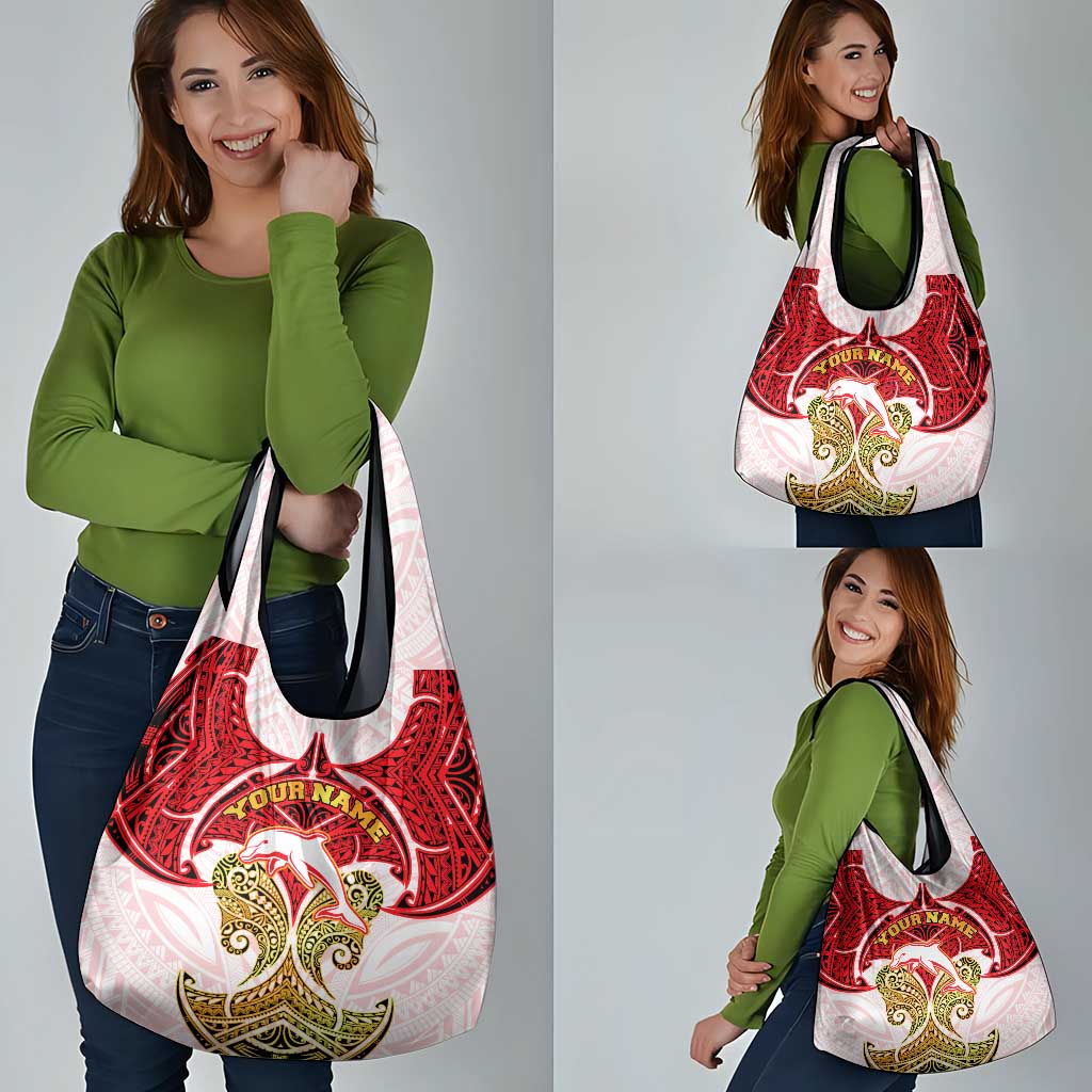 Personalized Dolphins Grocery Bag Polynesian Tribal Pattern Style