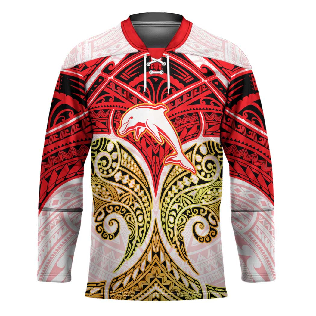 Personalized Dolphins Hockey Jersey Polynesian Tribal Pattern Style