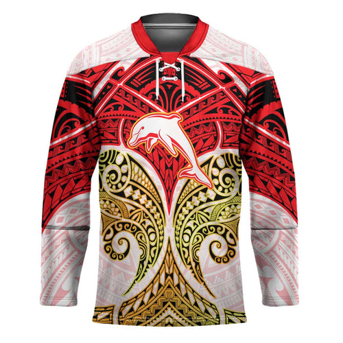 Personalized Dolphins Hockey Jersey Polynesian Tribal Pattern Style
