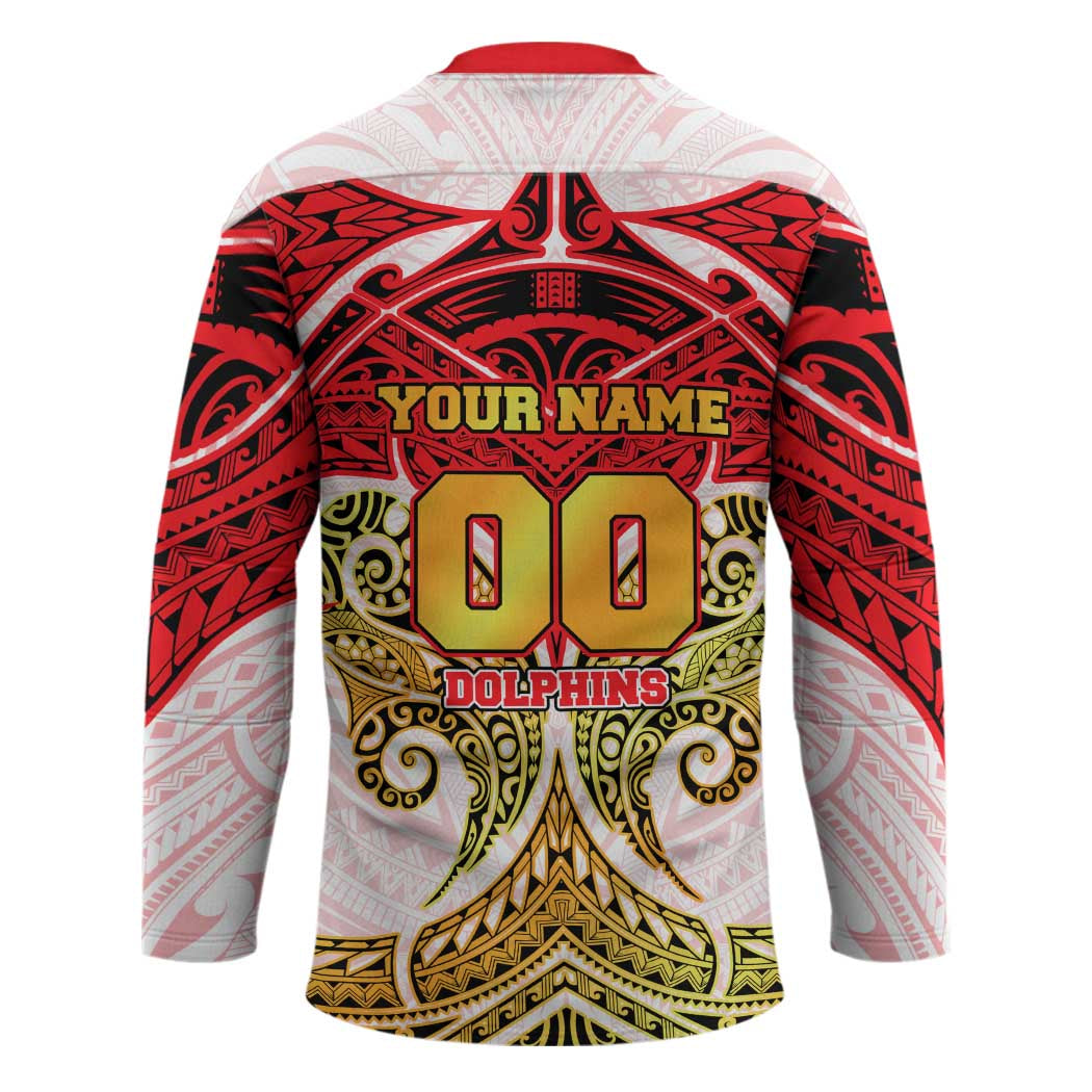 Personalized Dolphins Hockey Jersey Polynesian Tribal Pattern Style