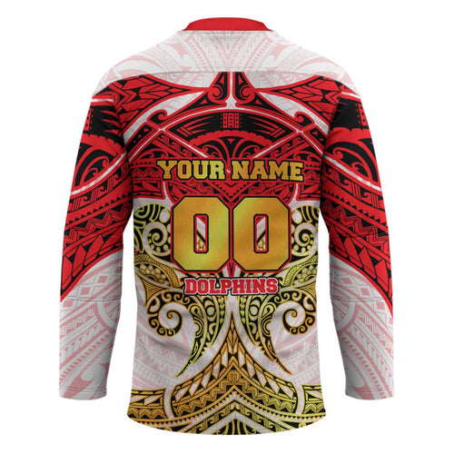 Personalized Dolphins Hockey Jersey Polynesian Tribal Pattern Style