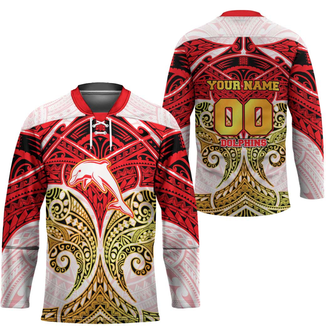 Personalized Dolphins Hockey Jersey Polynesian Tribal Pattern Style