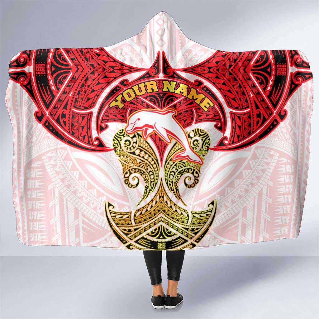 Personalized Dolphins Hooded Blanket Polynesian Tribal Pattern Style