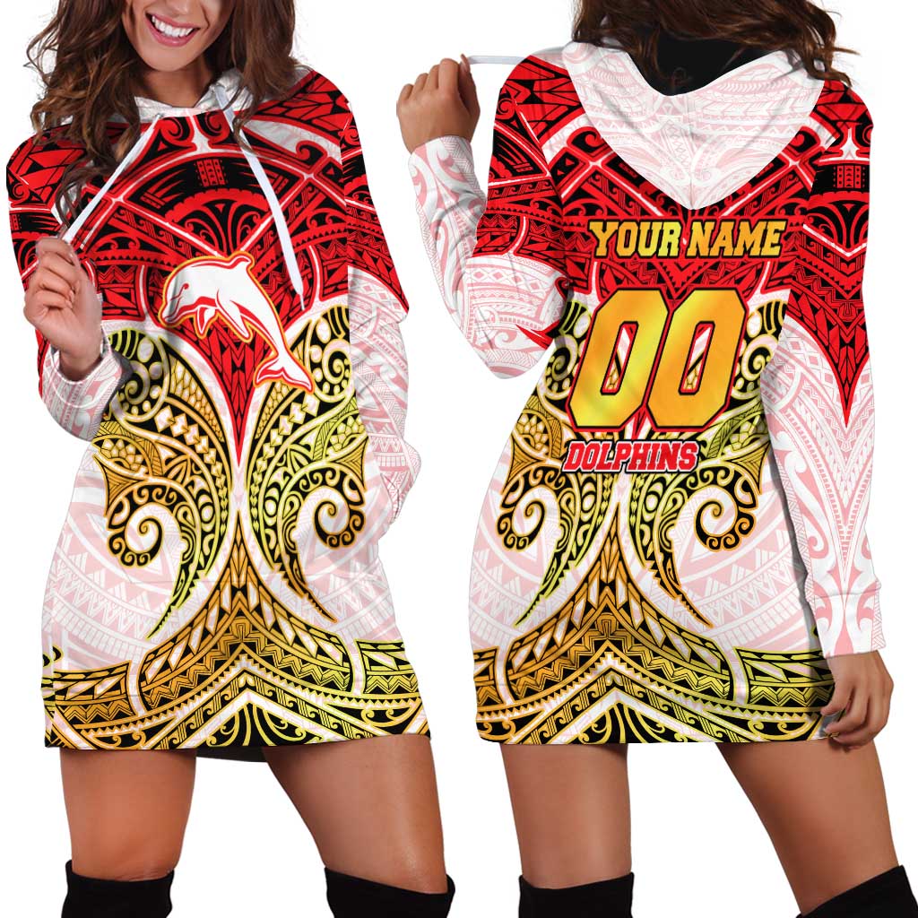 Personalized Dolphins Hoodie Dress Polynesian Tribal Pattern Style