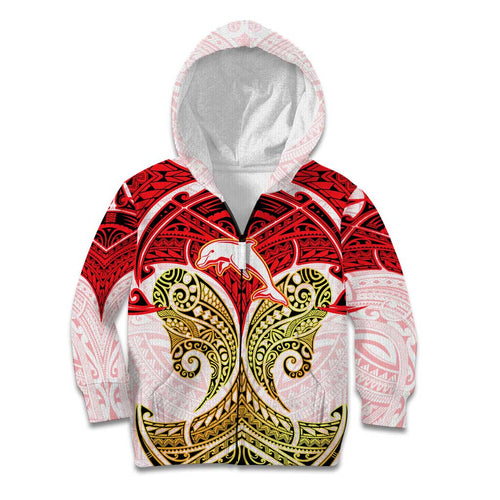 Personalized Dolphins Kid Hoodie Polynesian Tribal Pattern Style