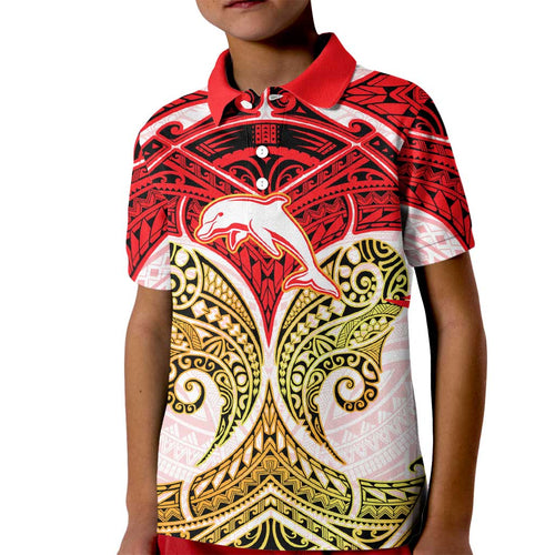 Personalized Dolphins Kid Polo Shirt Polynesian Tribal Pattern Style