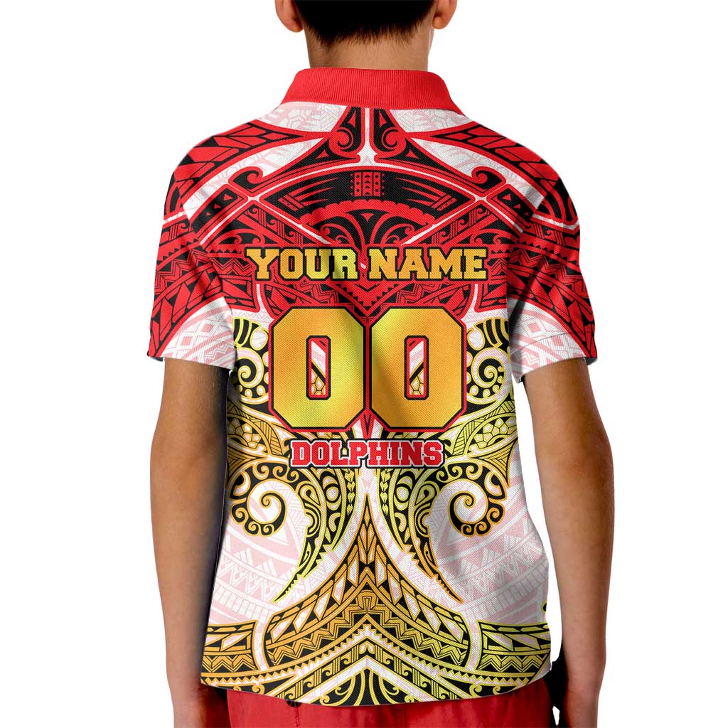 Personalized Dolphins Kid Polo Shirt Polynesian Tribal Pattern Style